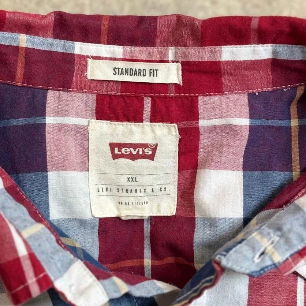 Levi's Western Shirt XXL Red Blue Plaid‎ Cotton Blend Snap Front Classic Cowboy